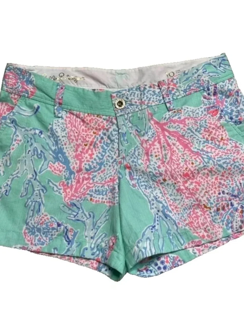 Lilly Pulitzer Callahan Shorts Size 10 Minty Fresh Fansea Coral 5